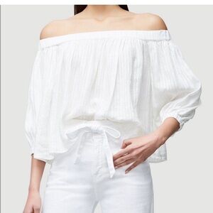 Frame Denim Off-Shoulder White 100% Linen Blouse